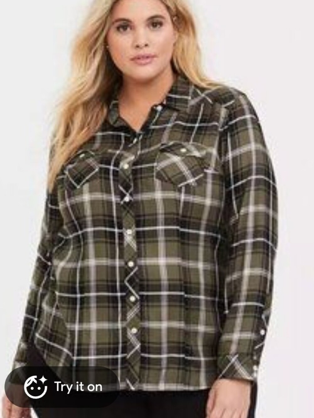 TORRID PLUS Plaid Flannel Shirt Embroidered Glitter Floral Boho Olive Plaid 2x